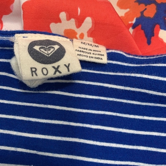 Roxy Strapless Blue and White Striped Floral Mini Dress Size M - Picture 6 of 7